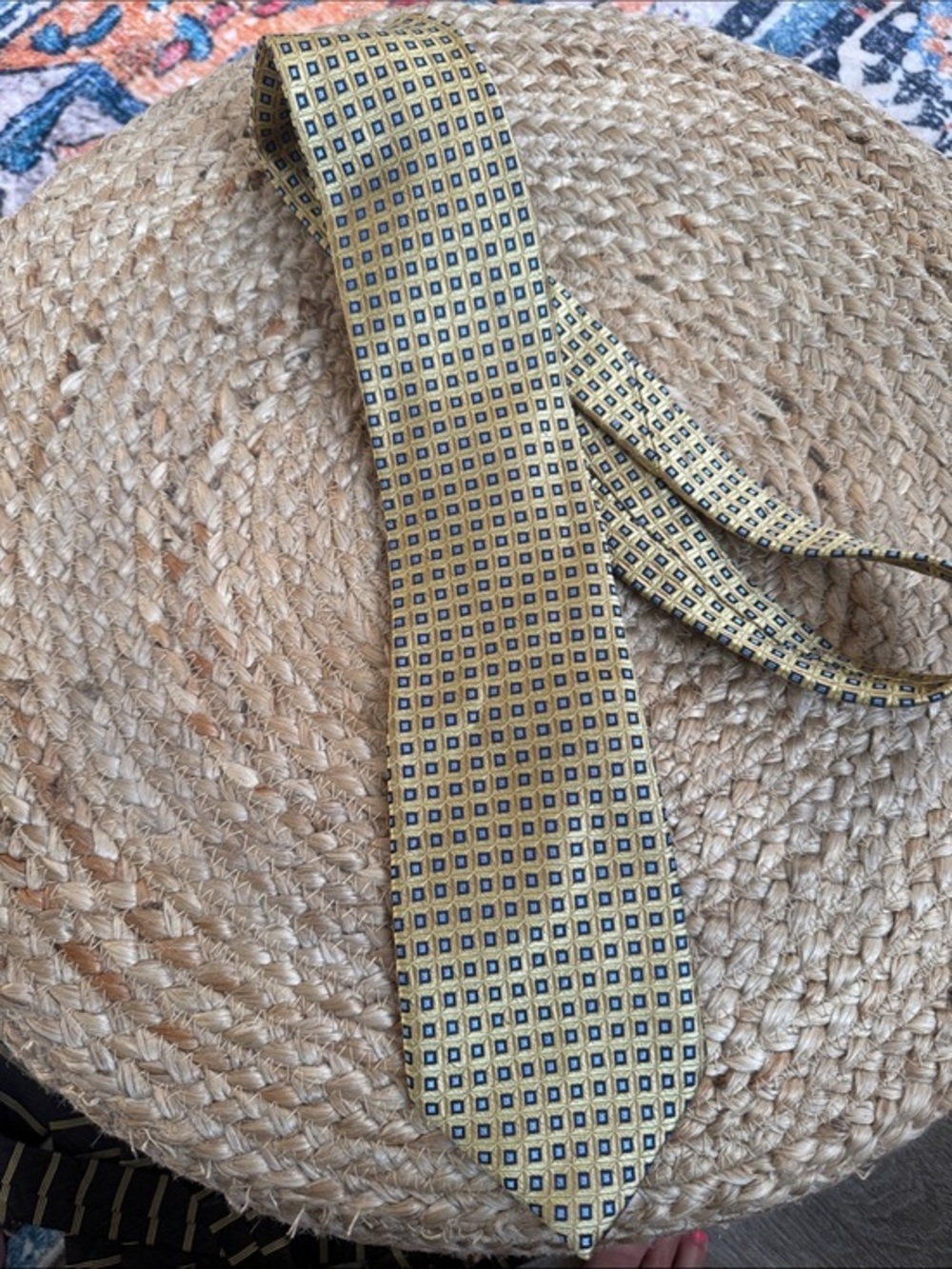 Nautica Yellow Geometric Silk Tie with Navy Accents